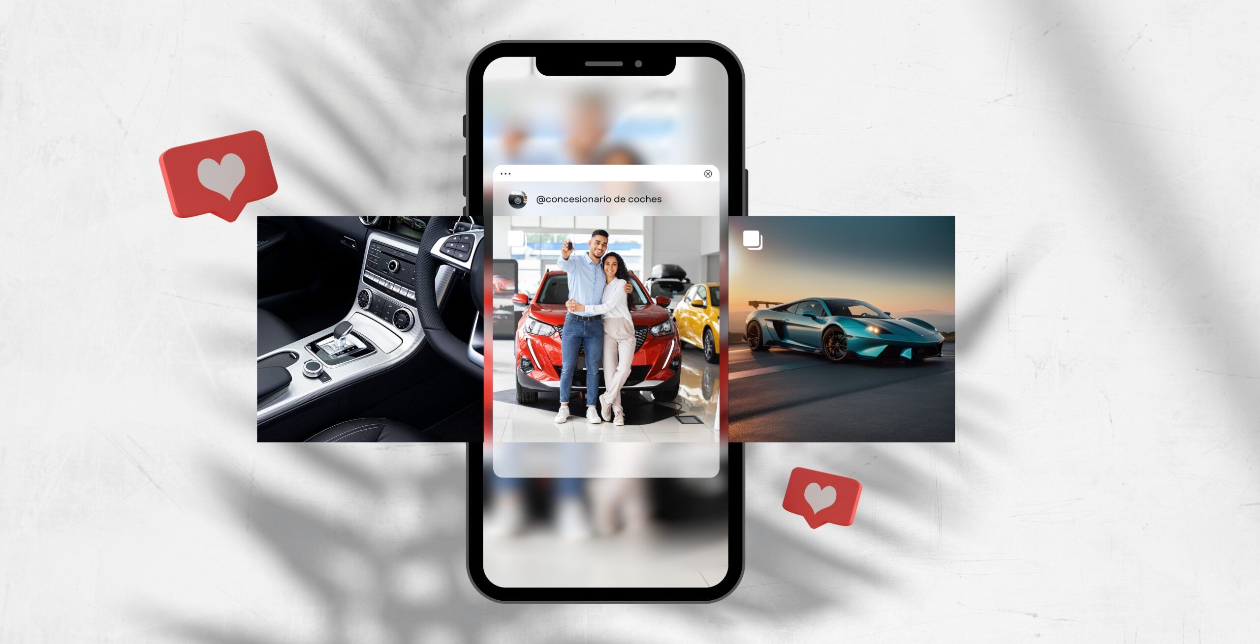 imagen de teléfono con perfil social de instagram de concesionario de doches